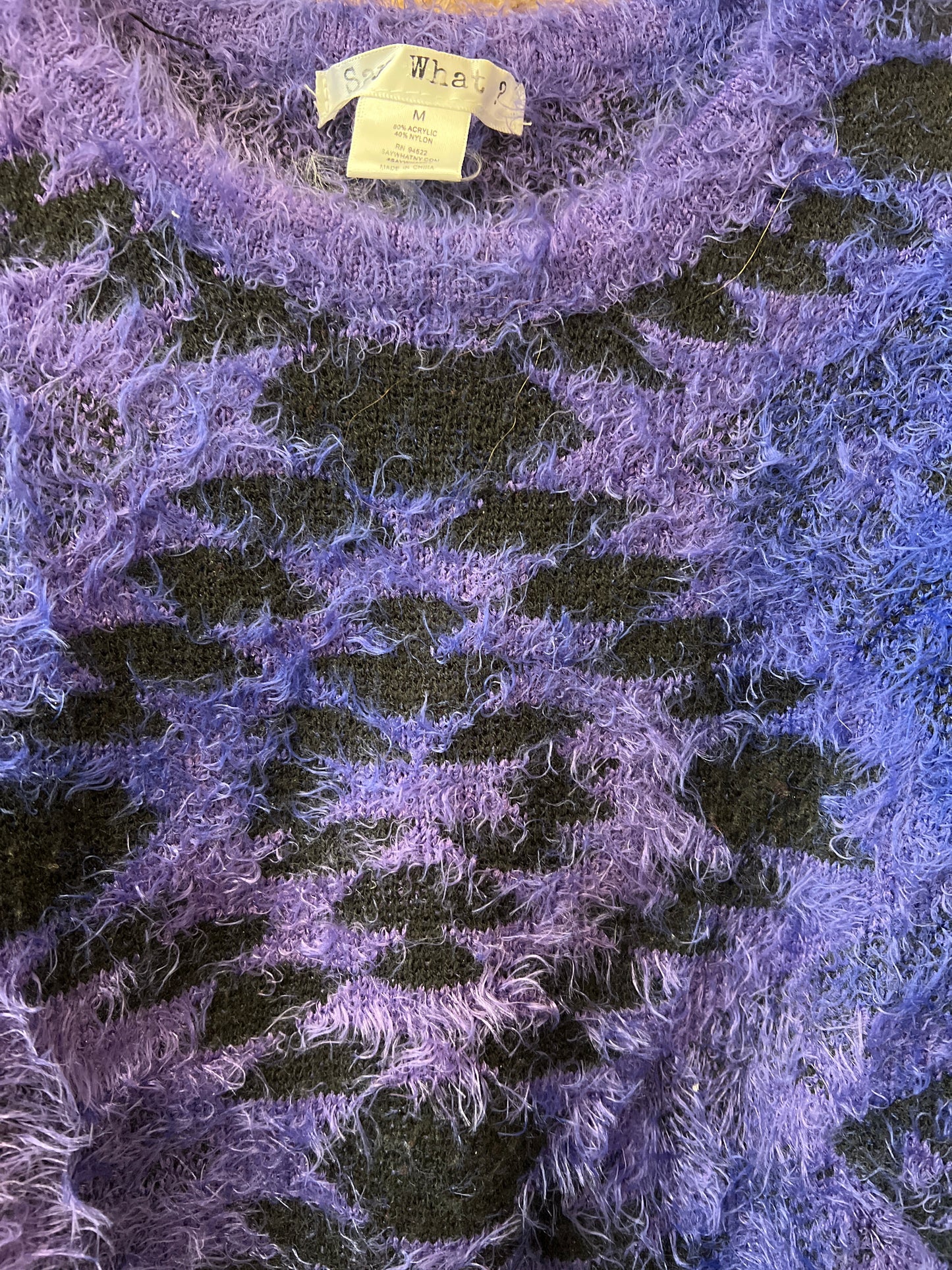Say What? - Purple Aztec Fuzzy Sweater - Medium