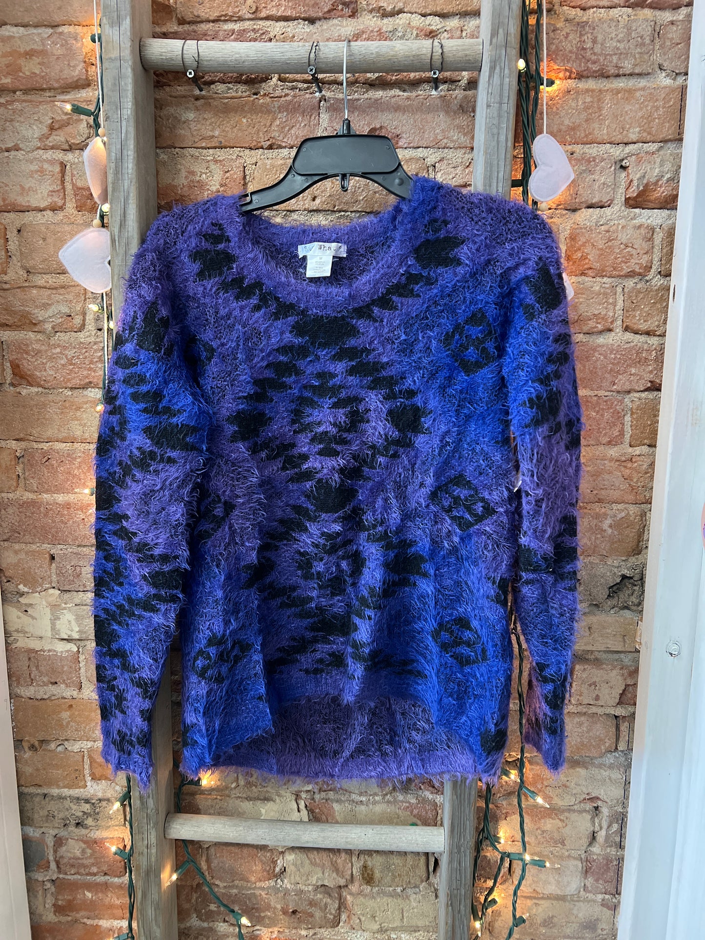 Say What? - Purple Aztec Fuzzy Sweater - Medium