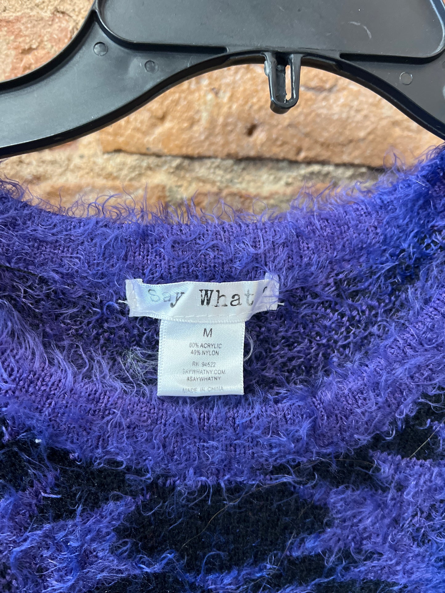 Say What? - Purple Aztec Fuzzy Sweater - Medium