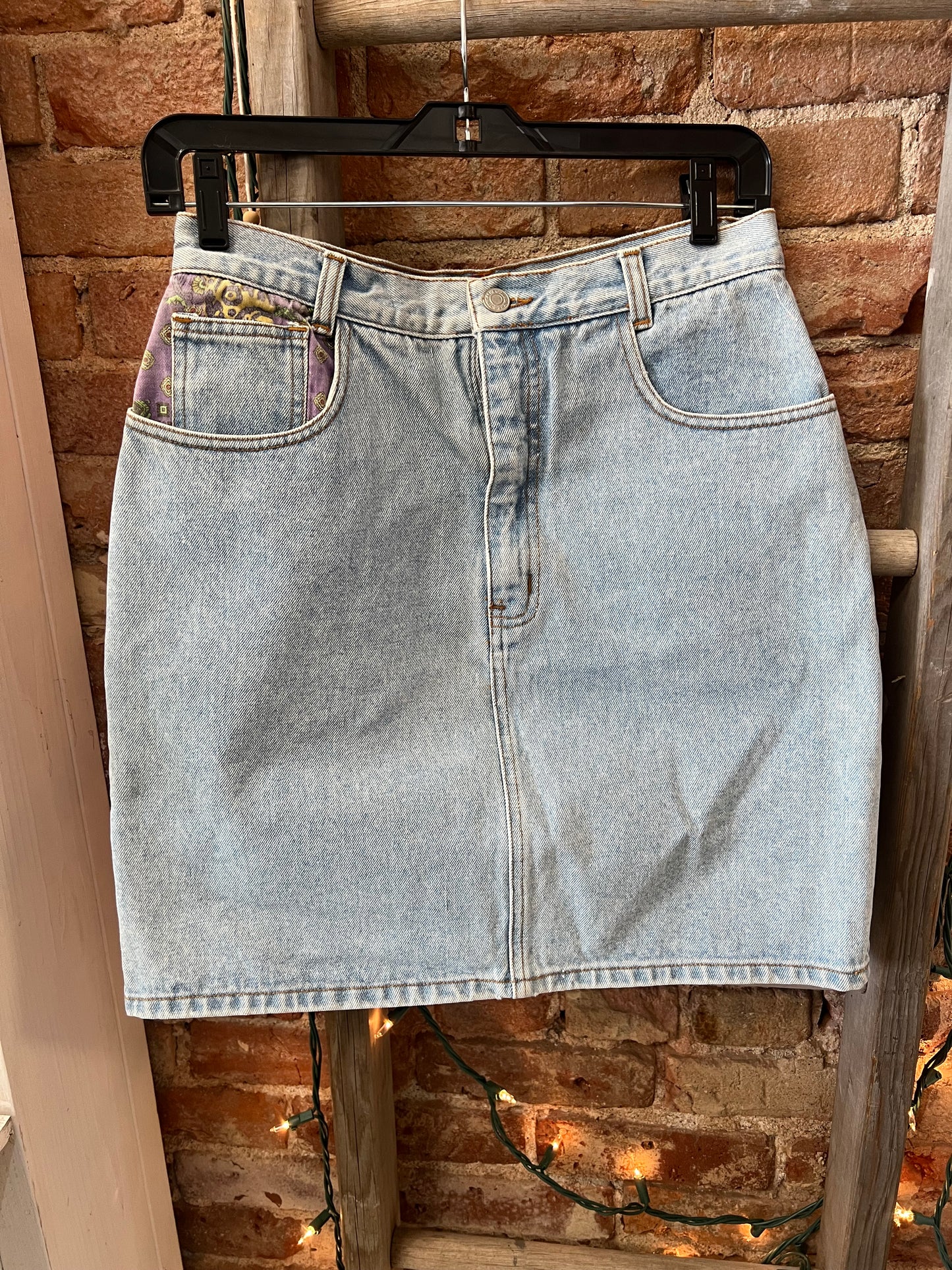 Jordache- Denim Skirt with Purple Pocket- Size 13-14