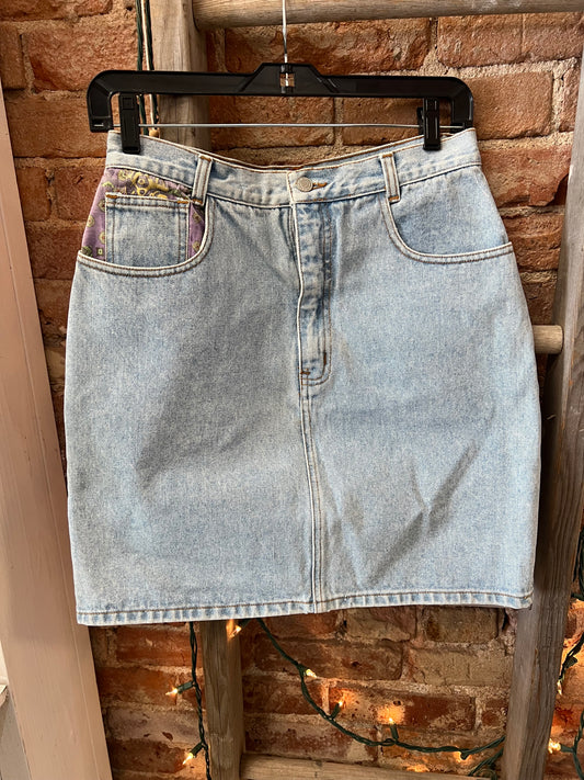 Jordache- Denim Skirt with Purple Pocket- Size 13-14